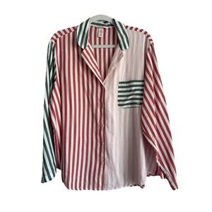 Victoria's Secret Womens XL Multicolor Long Sleeve Striped Button Up Sleepshirt
